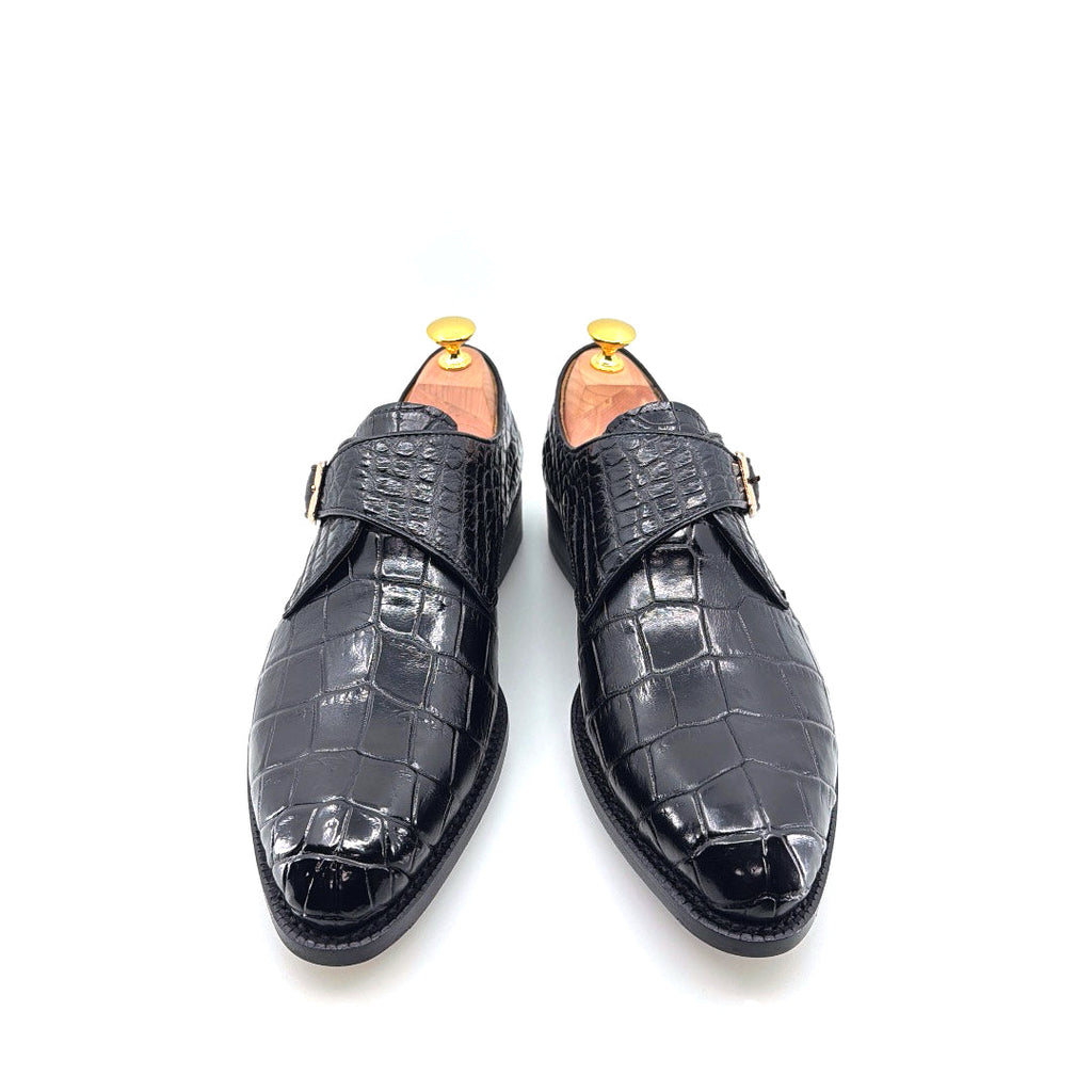 Maurice Jersey Alligator Monkstrap Shoe - Black