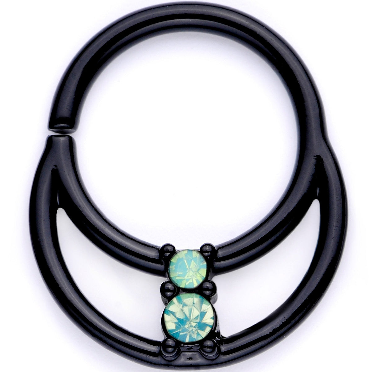 16G 3/8 Teal Faux Opal Black Anodized Horseshoe Closure Ring Set