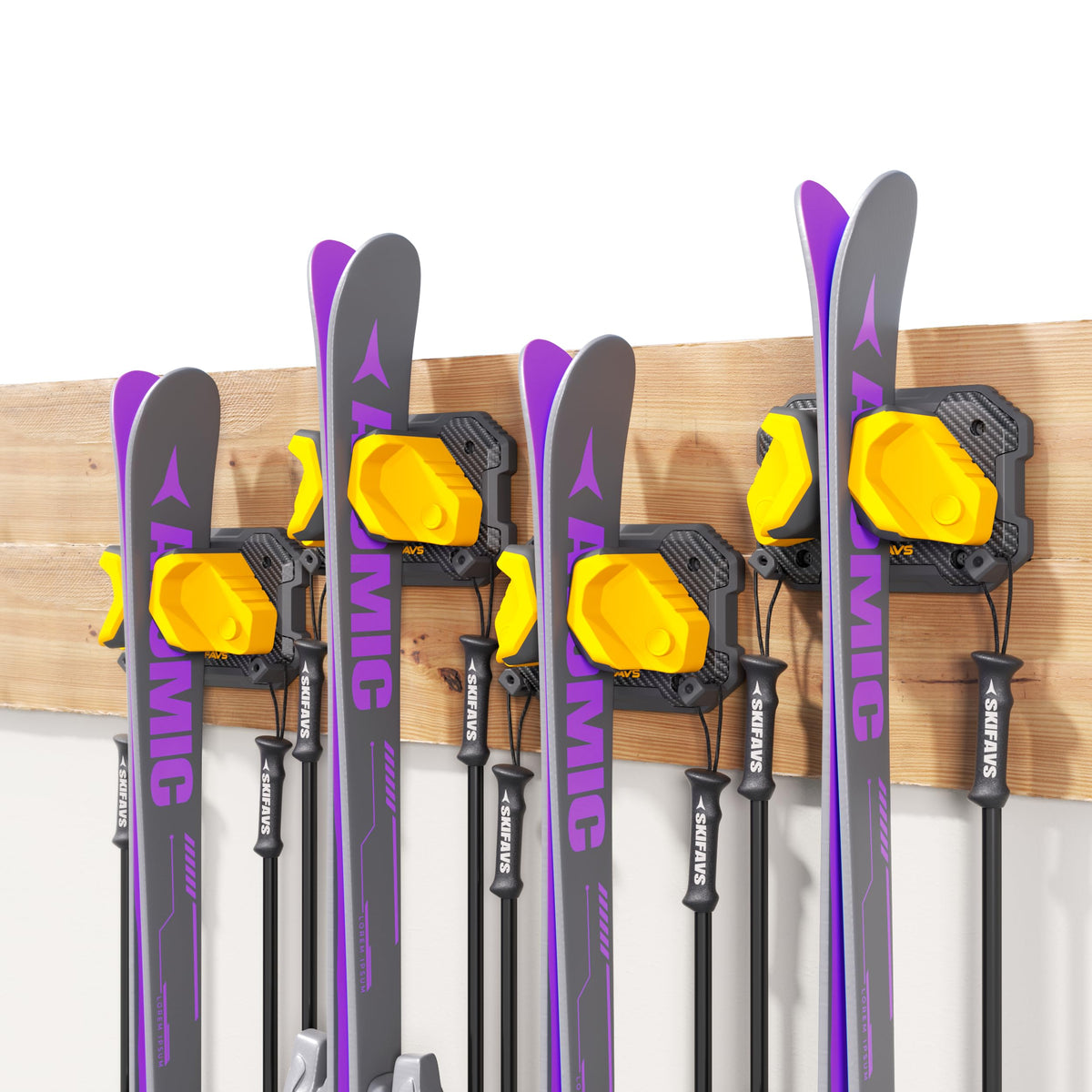 Ski & Snowboard Wall Rack for Garage Wall Fits Any Ski/board, Ski Wall Mount Holders Damage-Free Storage Rack, Garage Organization Space-Saving Winter Gear Organizer