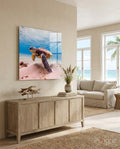 Green Sea Turtle Pink Seabed Glass Wall Art