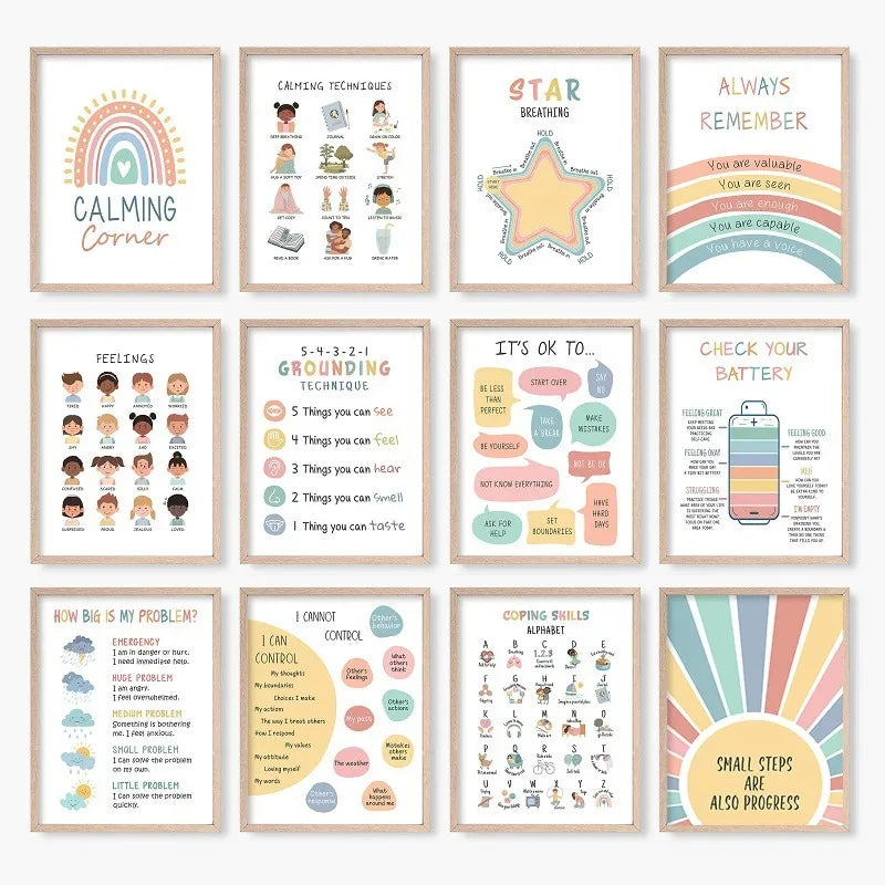 Mental Health Coping Skills Poster Poster Print Canvas Painting Wall Art Picture for School Kids Calming Corner Decor