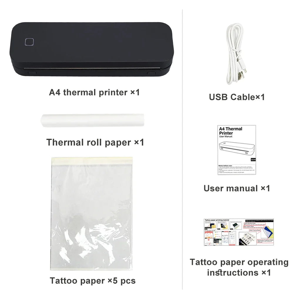 Portable A4 Thermal Printer Document Tattoo Printer Bluetooth Wireless Mini Printer Notes lmage Photo Printing Machine A4 Paper