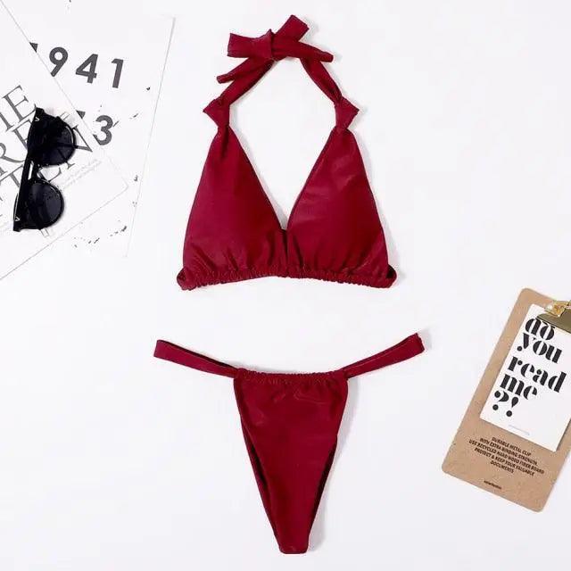 Pink Woman Summer Swimsuit Mini Lace Up Adjustable Bikinis Set Beachwear Top Swimwear Women Swimming Wear Colorful Beach Bathing Suit