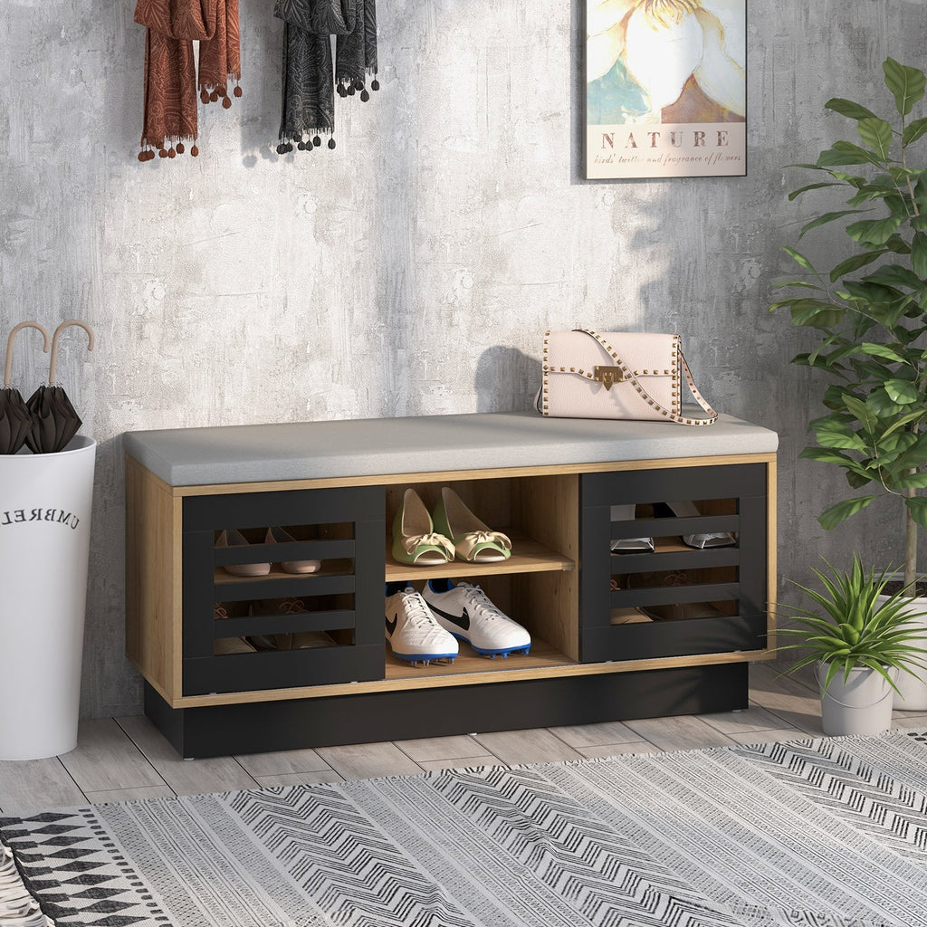 Shoe Bench with 6 Storage Compartments and 3 Adjustable Shelves