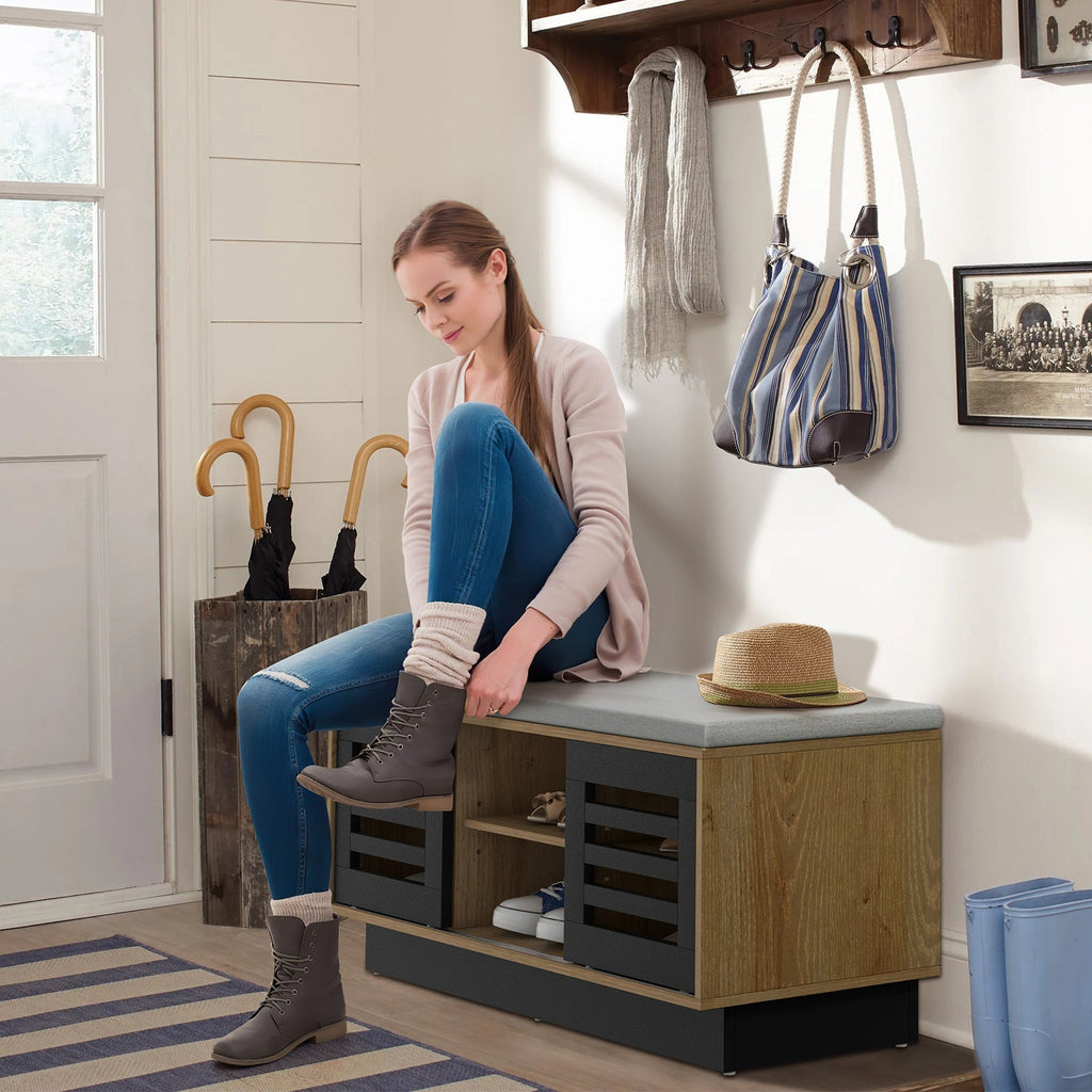 Shoe Bench with 6 Storage Compartments and 3 Adjustable Shelves