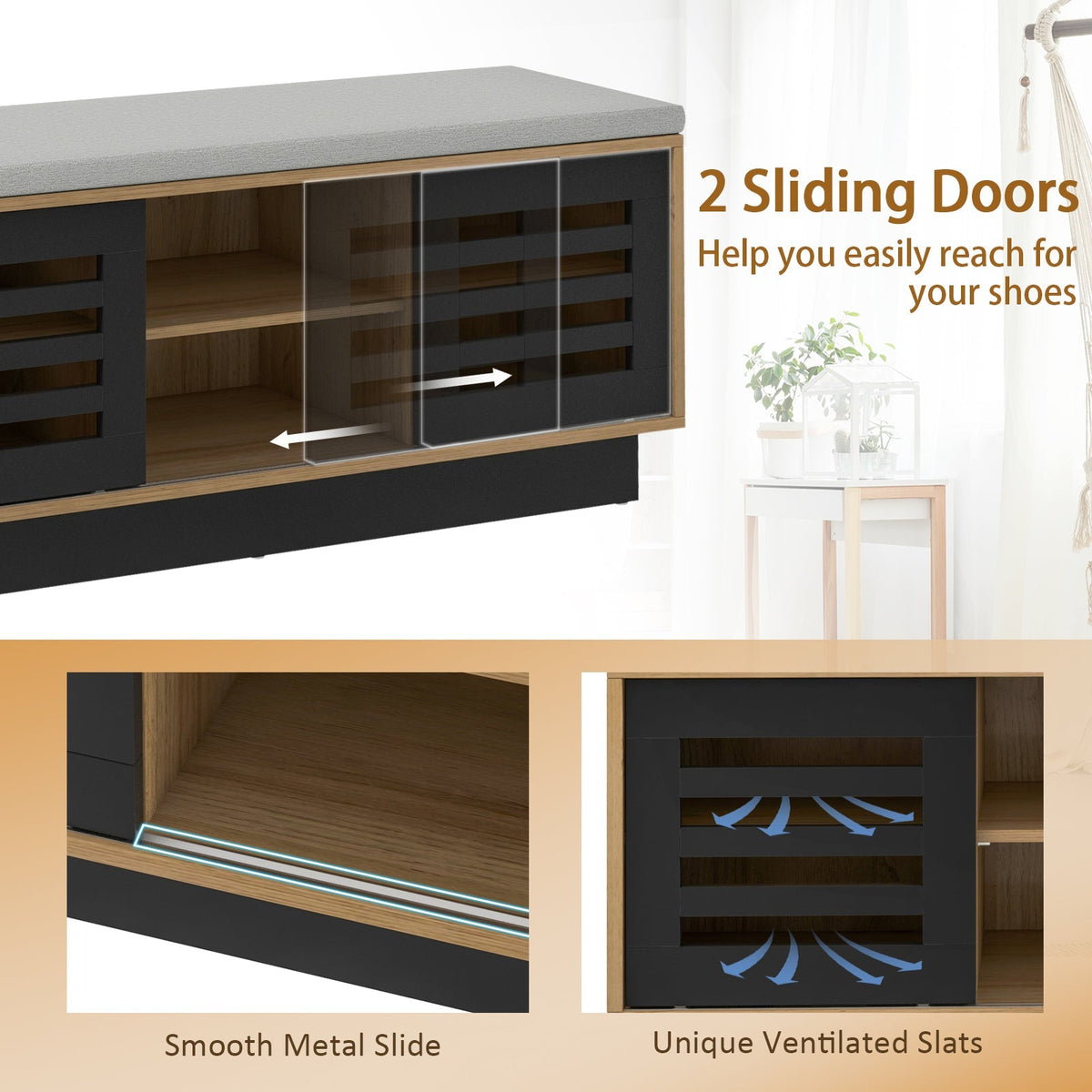 Shoe Bench with 6 Storage Compartments and 3 Adjustable Shelves