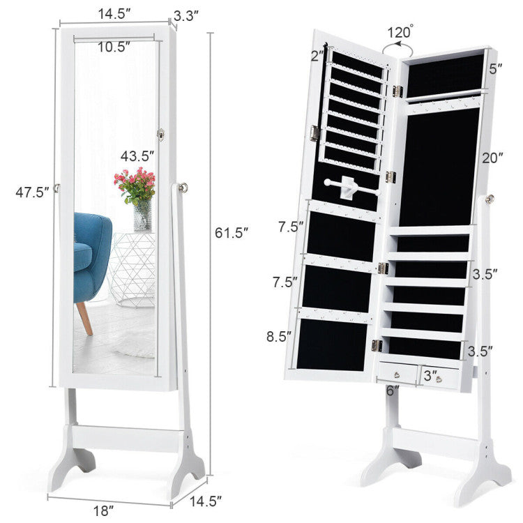 Bedroom Set with Lockable Mirrored Jewelry Cabinet and Vanity Desk
