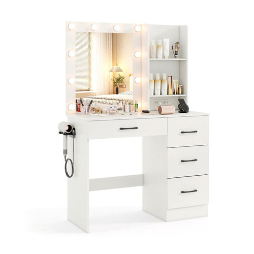 Bedroom Set with Lockable Mirrored Jewelry Cabinet and Vanity Desk
