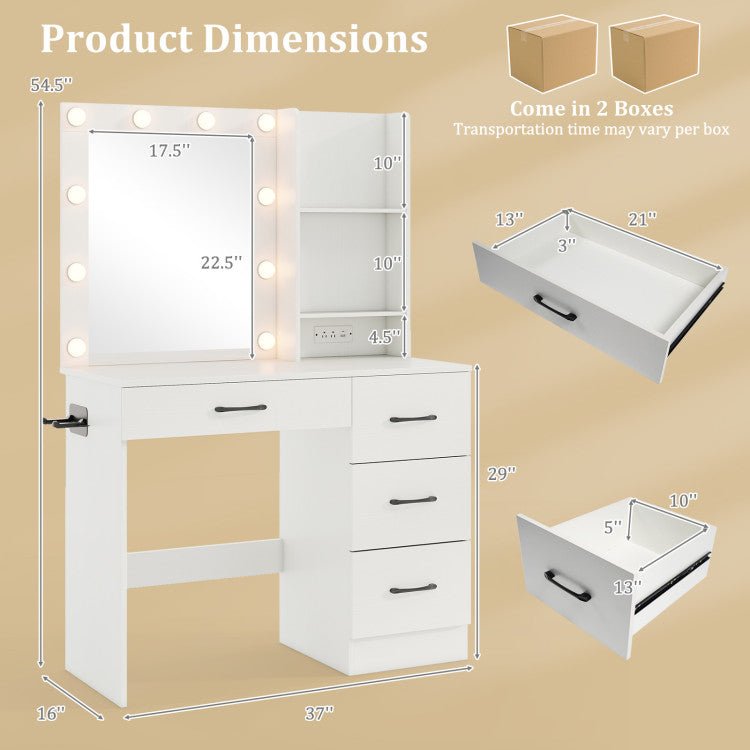 Bedroom Set with Lockable Mirrored Jewelry Cabinet and Vanity Desk