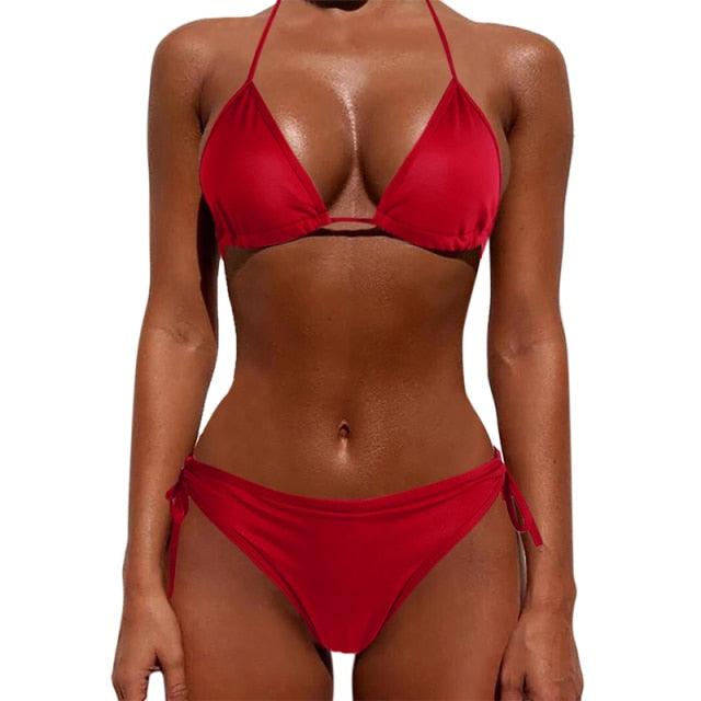 Women One Size Bright Color Swimwear Women's Bikini Pure Color Micro Bikini Charming Bra Bottom Swimsuits New Summer Style Lady Bandage Bikini Set Push-up Bra Bathing Suit Swimsuit