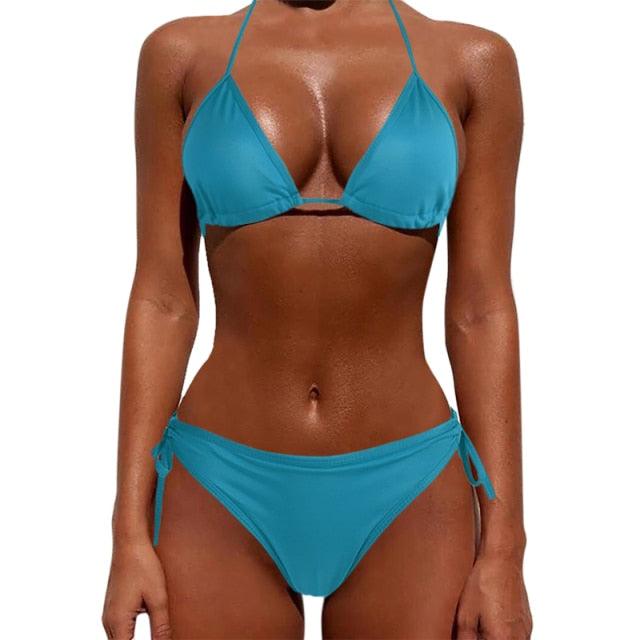 Women One Size Bright Color Swimwear Women's Bikini Pure Color Micro Bikini Charming Bra Bottom Swimsuits New Summer Style Lady Bandage Bikini Set Push-up Bra Bathing Suit Swimsuit